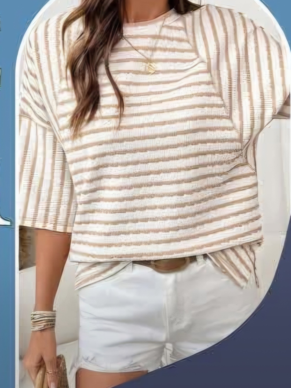 Striped Cream and Tan Short Sleeve Top
